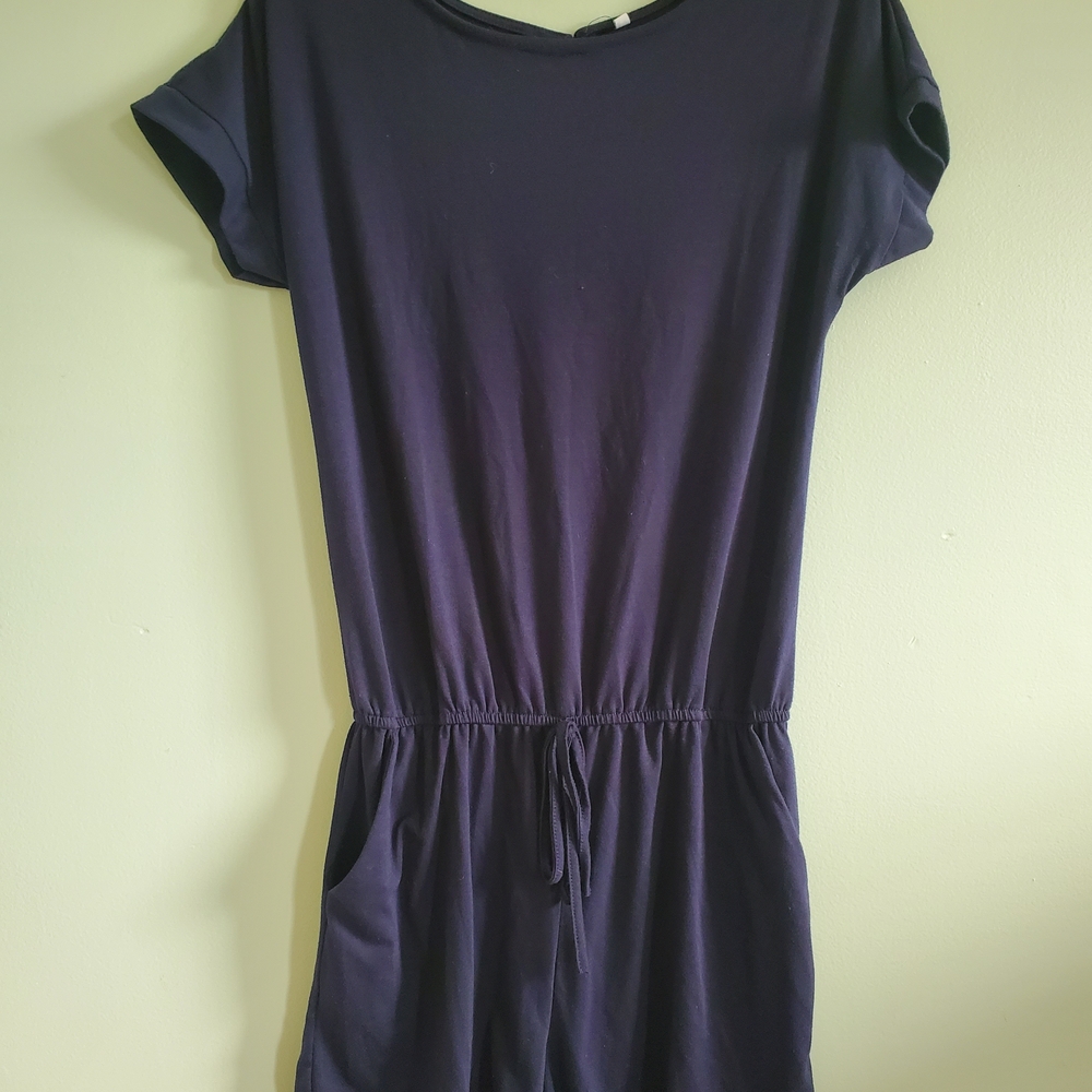 Navy Short Sleeve Drawstring Romper